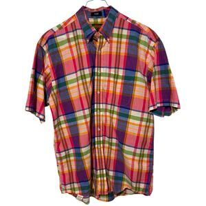 Joseph Laughter Madras plaid men’s cotton short sleeve button down shirt. XL